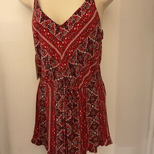Red Patterned Women's Romper